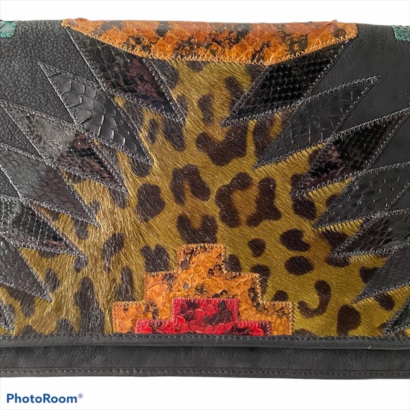 RARE Vintage Carlos Falchi Calf Hair Python Snakeskin Large Purse Handbag - Picture 3 of 8